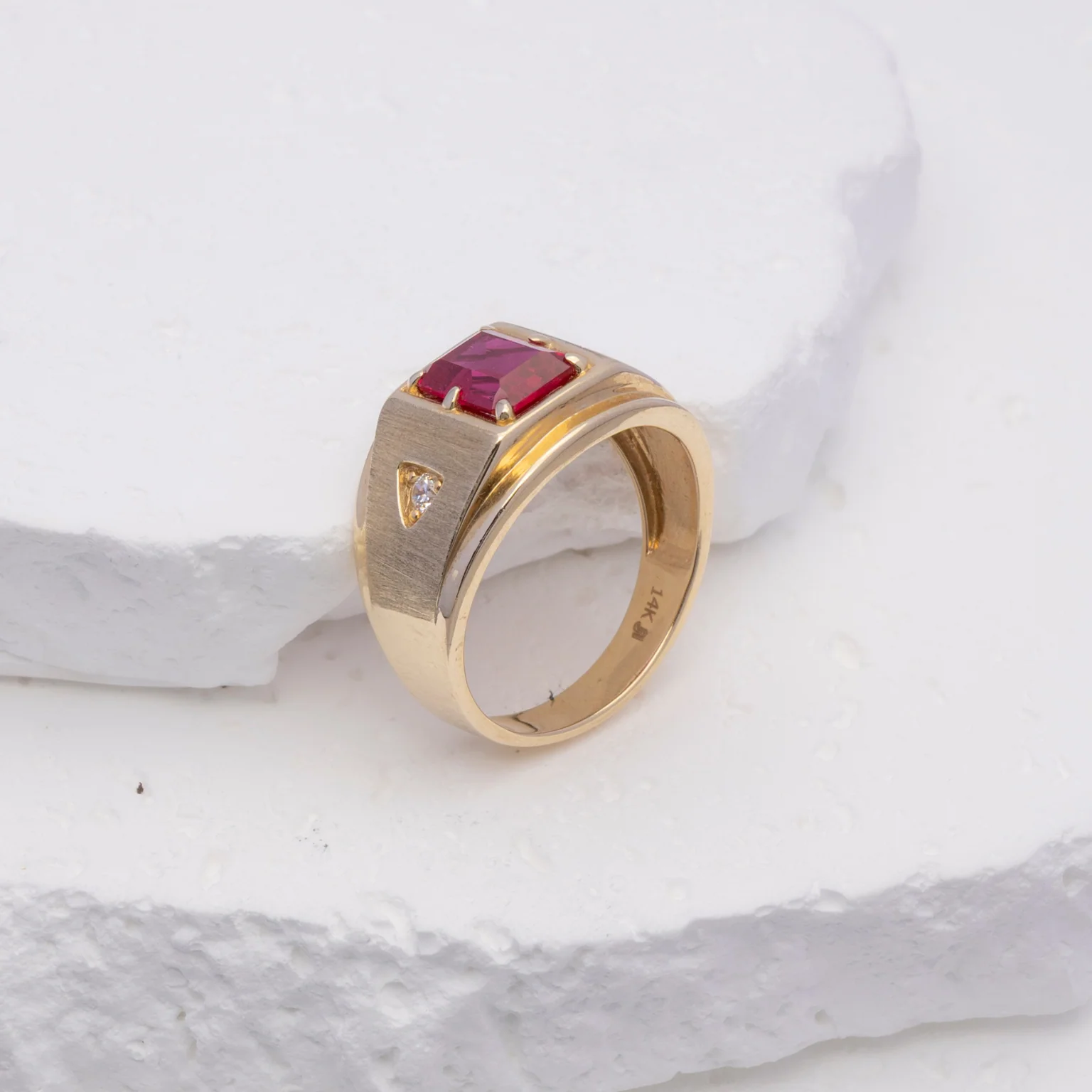 14k Red Stone Ring -  Modern Gentleman - Image 3