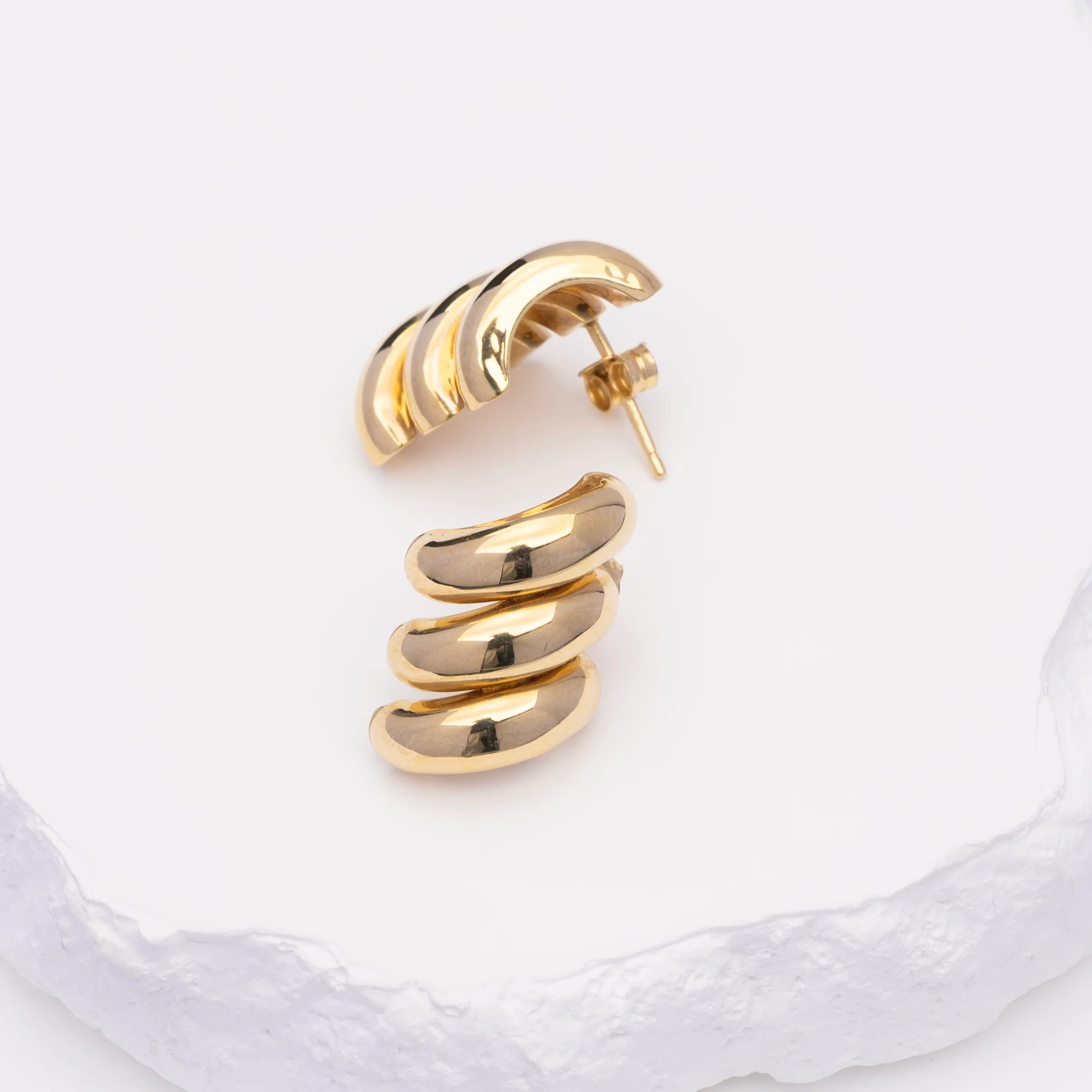 14k Triple-Row Earrings - Lines of Luxury - Image 3